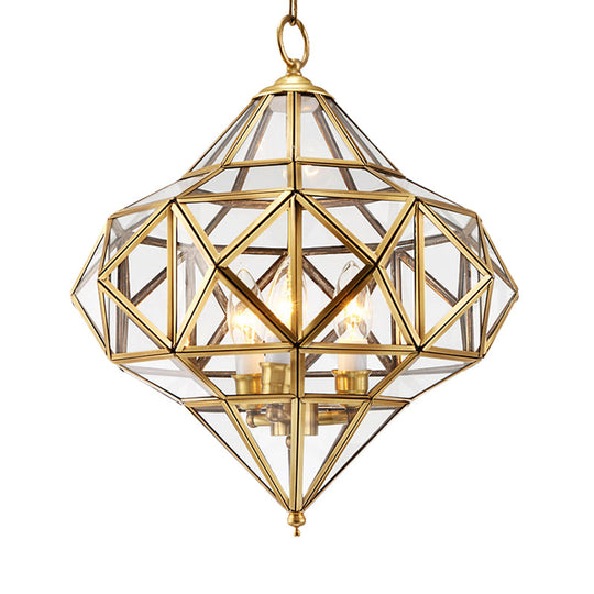 Geometrical Chandelier: Clear Glass & Brass Pendant Light With Retro Style - Ideal For Bedroom