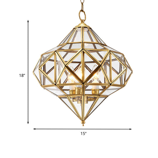 Geometrical Chandelier: Clear Glass & Brass Pendant Light With Retro Style - Ideal For Bedroom