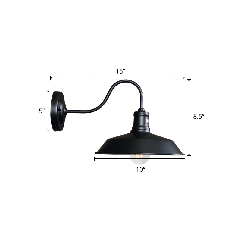 Rustic Metal Black Lampshade Wall Lighting - Outdoor Mount Lamp With Arm / Gooseneck