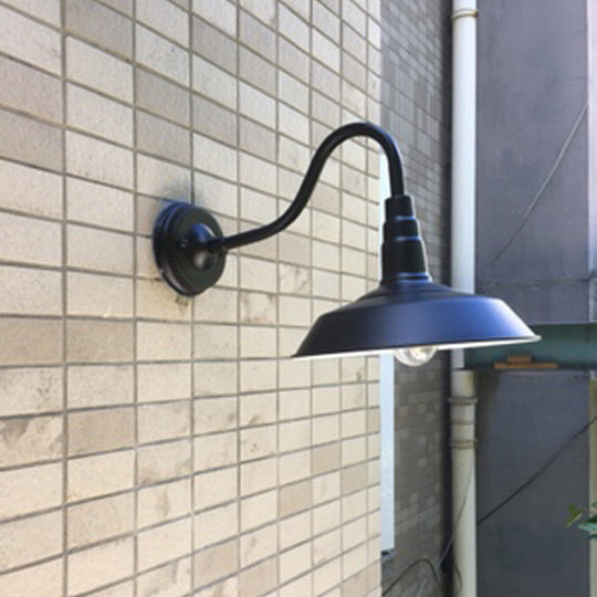 Industrial Metal Wall Mounted Gooseneck Lamp With Barn Shade - 1 Bulb Outdoor Light