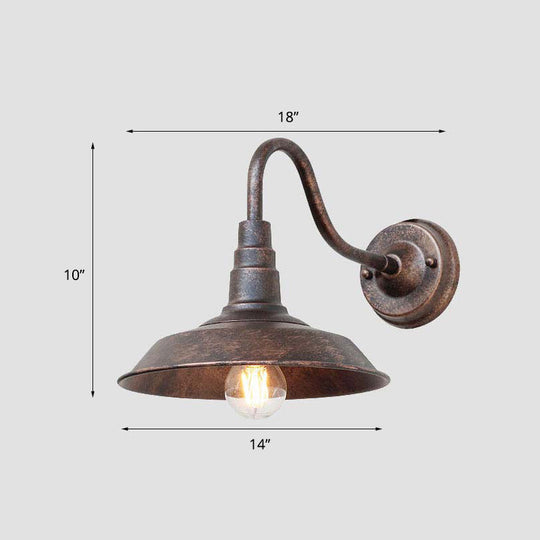 Industrial Metal Wall Mounted Gooseneck Lamp With Barn Shade - 1 Bulb Outdoor Light Coffee / 14