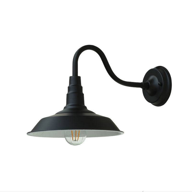 Industrial Metal Wall Mounted Gooseneck Lamp With Barn Shade - 1 Bulb Outdoor Light