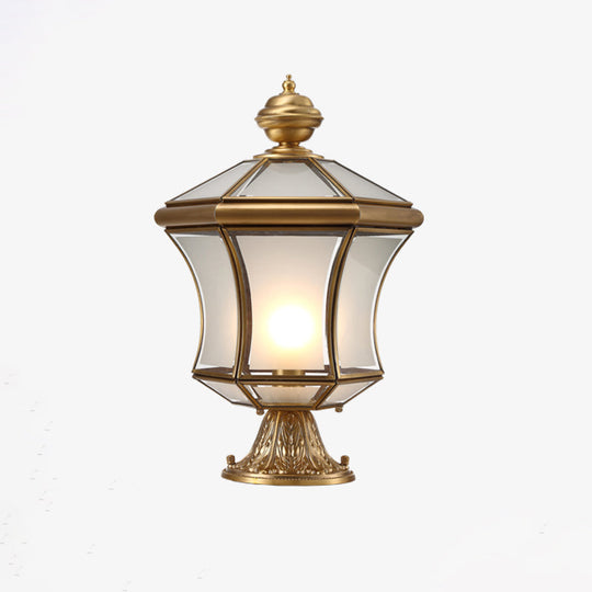 Curved Bronze Lantern Post Light With Minimalistic Design 3-Bulb Frosted Glass Ideal For Landscape