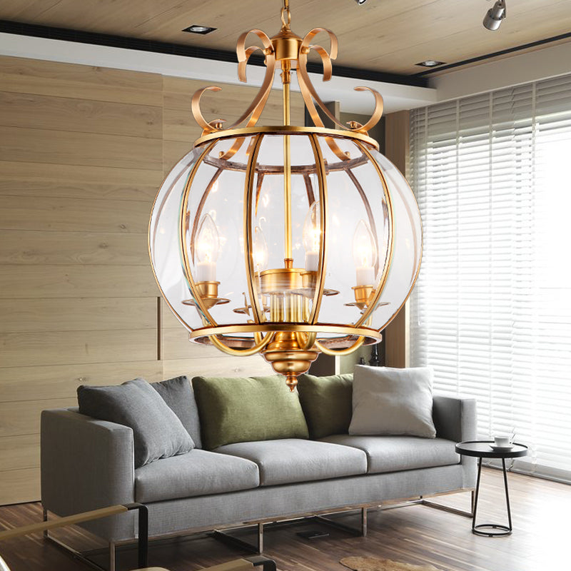 Modern Clear Glass Chandelier - Brass Pendant Light Fixture With 4 Bulbs For Living Room