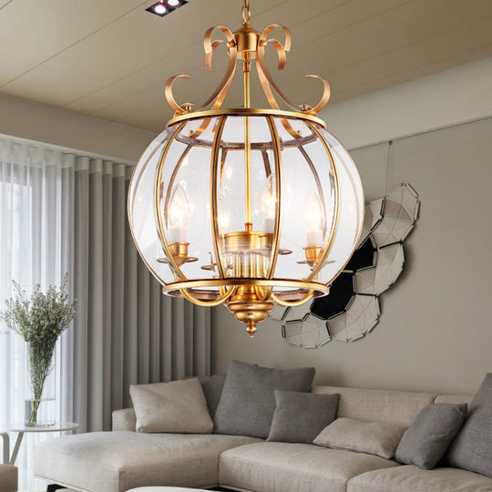 Modern Clear Glass Chandelier - Brass Pendant Light Fixture With 4 Bulbs For Living Room