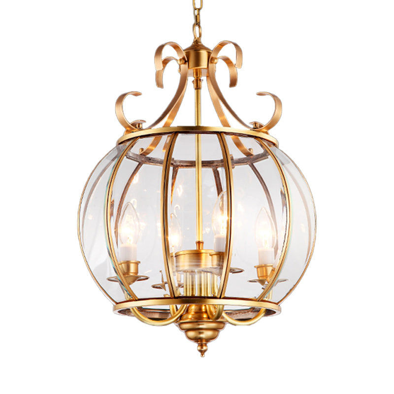 Modern Clear Glass Chandelier - Brass Pendant Light Fixture With 4 Bulbs For Living Room