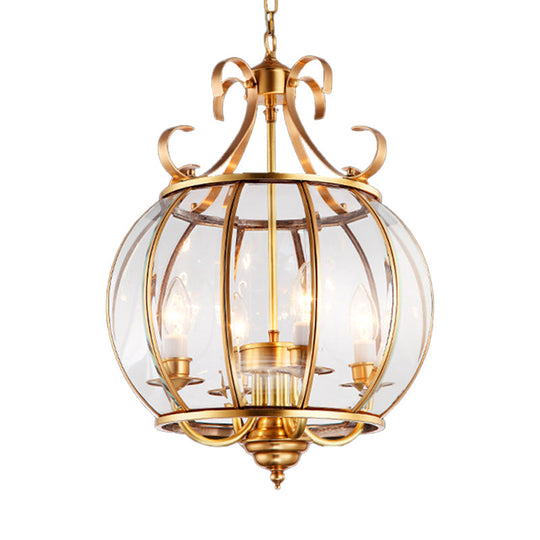 Modern Clear Glass Chandelier - Brass Pendant Light Fixture With 4 Bulbs For Living Room