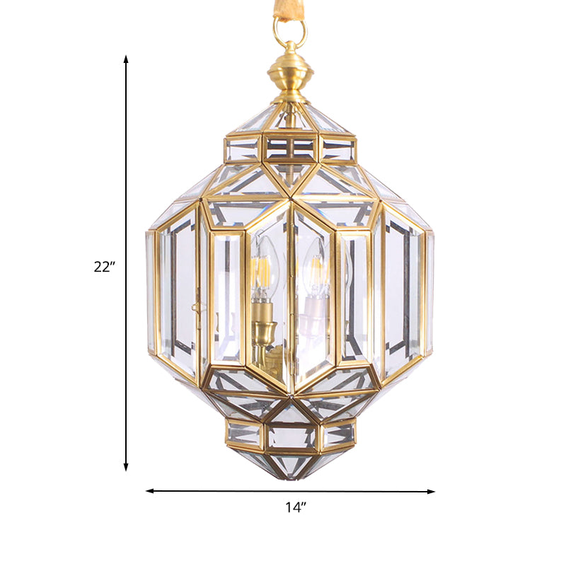 Contemporary 4-Light Lantern Chandelier With Clear Glass Shades Brass Hanging Lamp For Living Room