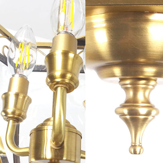 Retro Brass Tapered Chandelier Lamp - 3 Heads Clear Glass Pendant Light For Balcony