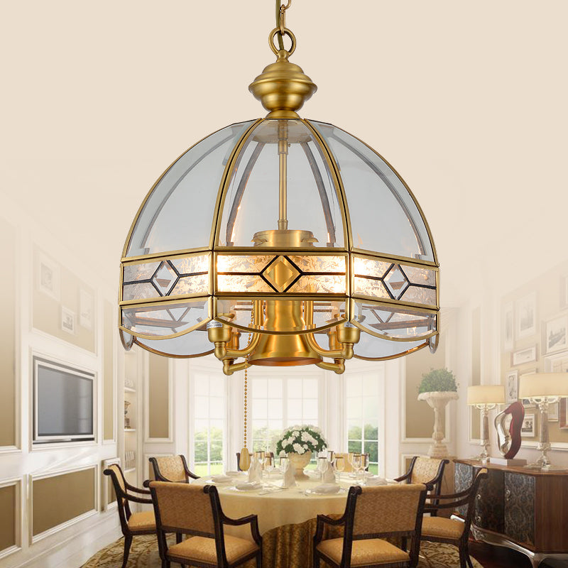 Retro 4-Head Brass Chandelier - Dome Clear Glass Pendant Light For Dining Room Ceiling