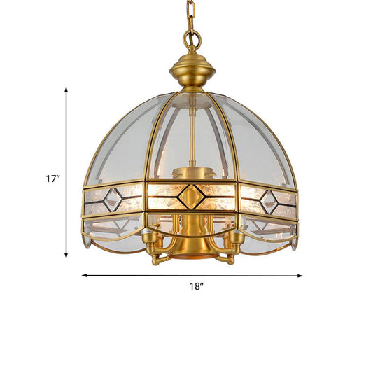 Retro 4-Head Brass Chandelier - Dome Clear Glass Pendant Light For Dining Room Ceiling