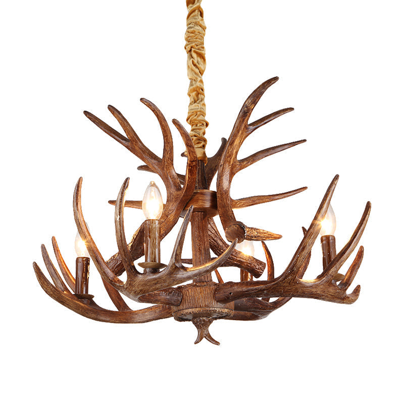 Antler Resin Chandelier: Traditional Candle Shape Hanging Lamp With 4/6/9 Bulbs In Coffee