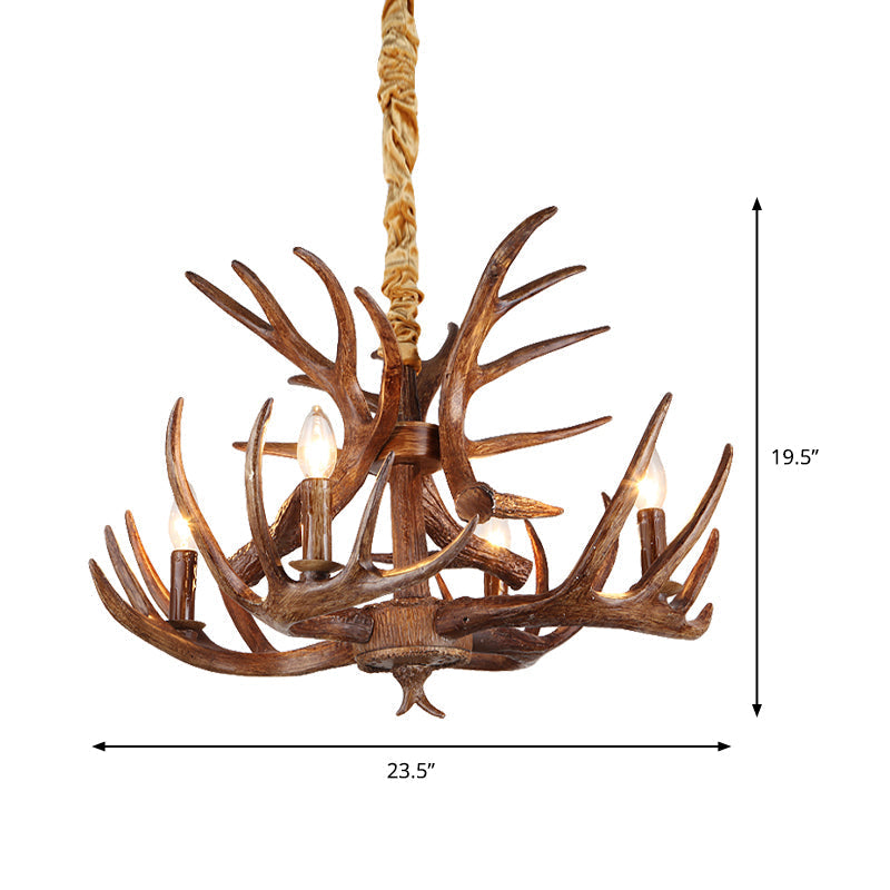 Antler Resin Chandelier: Traditional Candle Shape Hanging Lamp With 4/6/9 Bulbs In Coffee