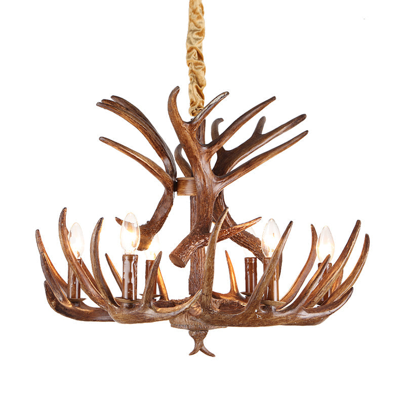 Antler Resin Chandelier: Traditional Candle Shape Hanging Lamp With 4/6/9 Bulbs In Coffee