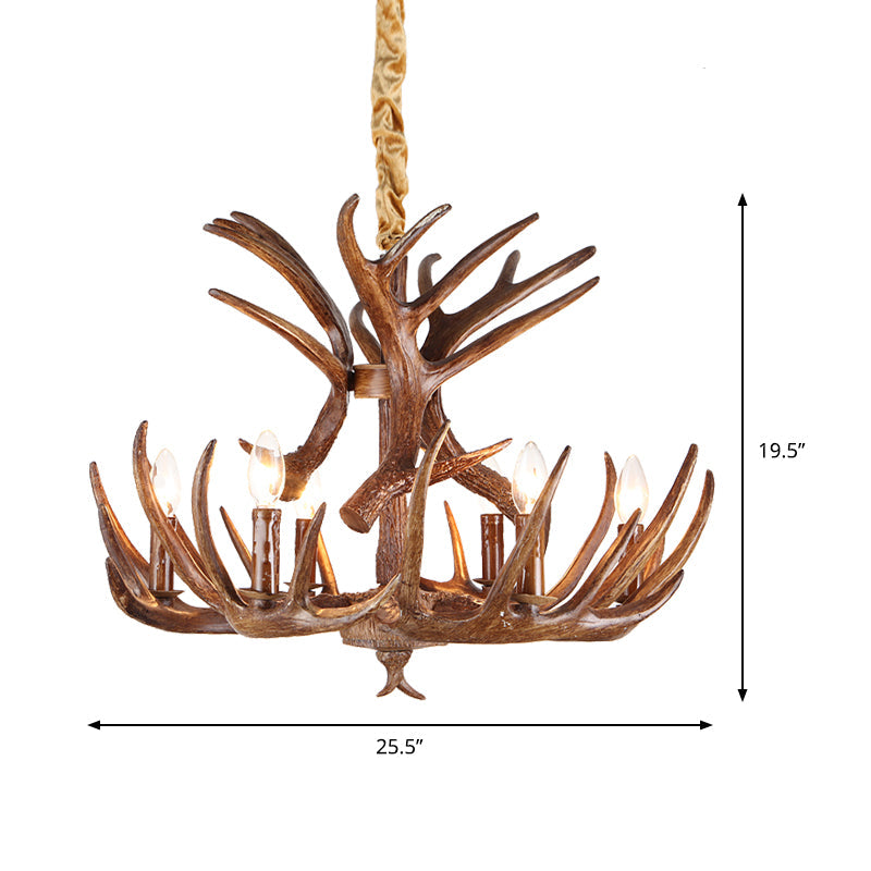 Antler Resin Chandelier: Traditional Candle Shape Hanging Lamp With 4/6/9 Bulbs In Coffee