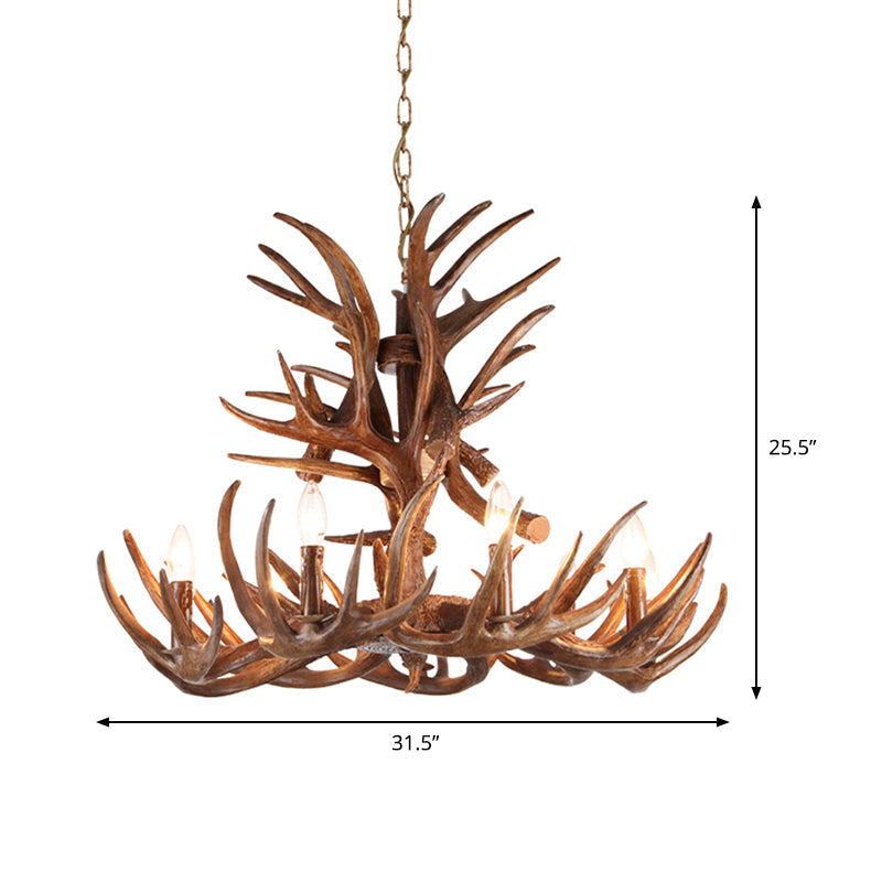 Antler Resin Chandelier: Traditional Candle Shape Hanging Lamp With 4/6/9 Bulbs In Coffee