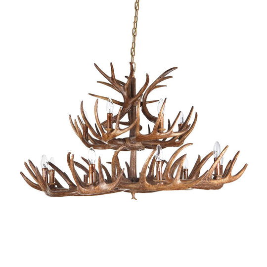 Antler Resin Chandelier: Traditional Candle Shape Hanging Lamp With 4/6/9 Bulbs In Coffee