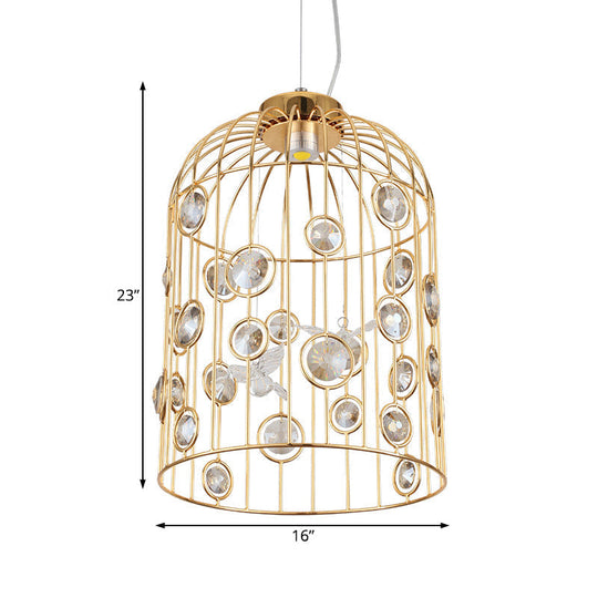 Modern Gold Bird Cage Pendant Light With 4 Bulbs For Dining Room