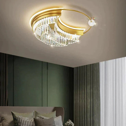 Modern Light Luxury Living Room Bedroom Crystal Copper Ceiling Lamp