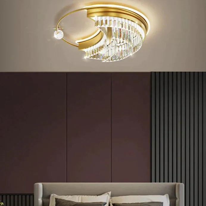 Modern Light Luxury Living Room Bedroom Crystal Copper Ceiling Lamp