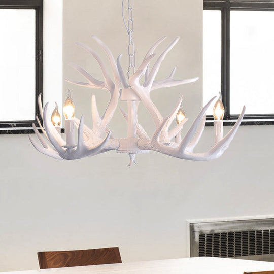 Traditional White Faux Antler Pendant Chandelier - 4/6/9 Heads Resin Ceiling Light For Dining Room