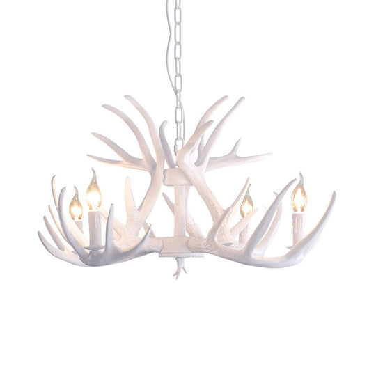 Traditional White Faux Antler Pendant Chandelier - 4/6/9 Heads Resin Ceiling Light For Dining Room