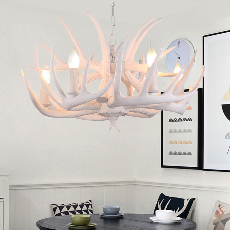 Traditional White Faux Antler Pendant Chandelier - 4/6/9 Heads Resin Ceiling Light For Dining Room