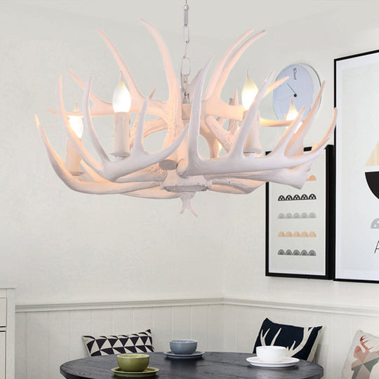 Traditional White Faux Antler Pendant Chandelier - 4/6/9 Heads Resin Ceiling Light For Dining Room