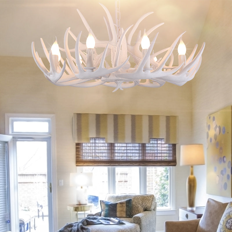 Traditional White Faux Antler Pendant Chandelier - 4/6/9 Heads Resin Ceiling Light For Dining Room