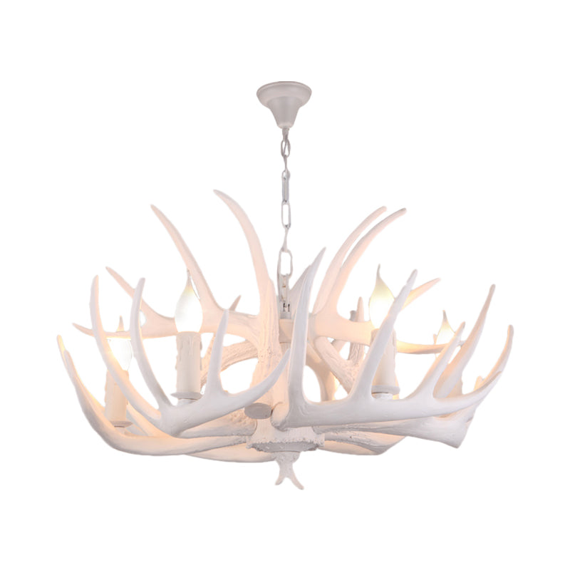 Traditional White Faux Antler Pendant Chandelier - 4/6/9 Heads Resin Ceiling Light For Dining Room