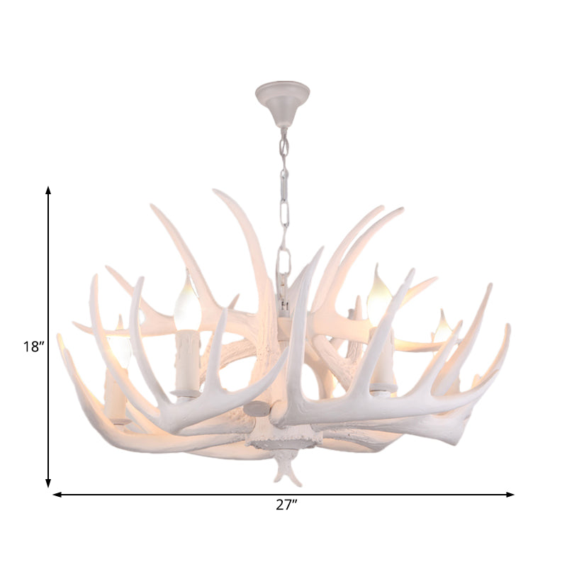 Traditional White Faux Antler Pendant Chandelier - 4/6/9 Heads Resin Ceiling Light For Dining Room