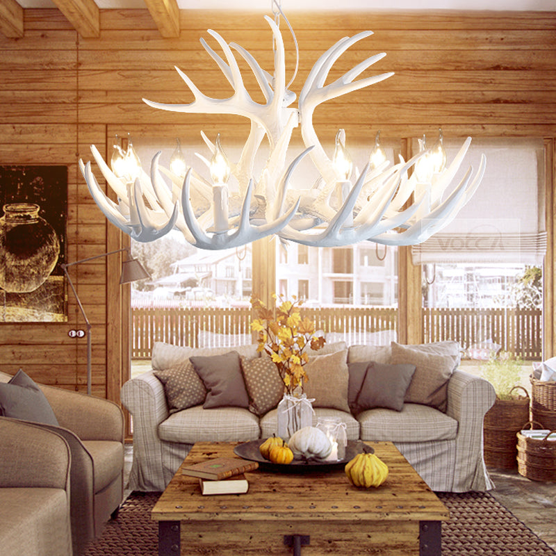 Traditional White Faux Antler Pendant Chandelier - 4/6/9 Heads Resin Ceiling Light For Dining Room