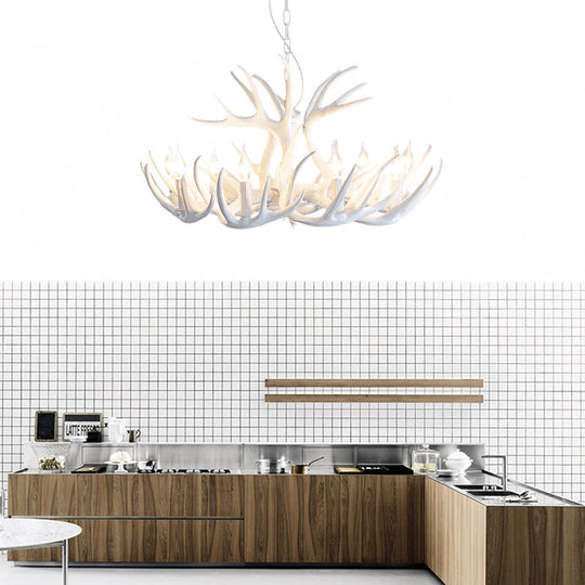 Traditional White Faux Antler Pendant Chandelier - 4/6/9 Heads Resin Ceiling Light For Dining Room