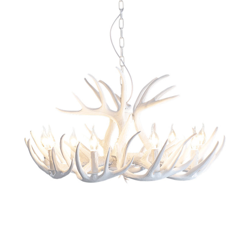 Traditional White Faux Antler Pendant Chandelier - 4/6/9 Heads Resin Ceiling Light For Dining Room