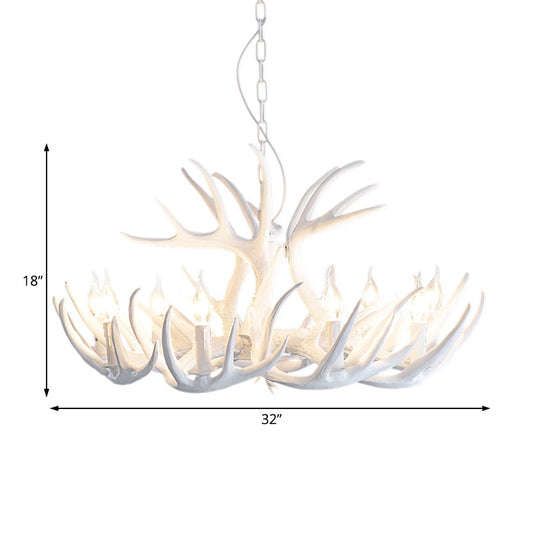 Traditional White Faux Antler Pendant Chandelier - 4/6/9 Heads Resin Ceiling Light For Dining Room