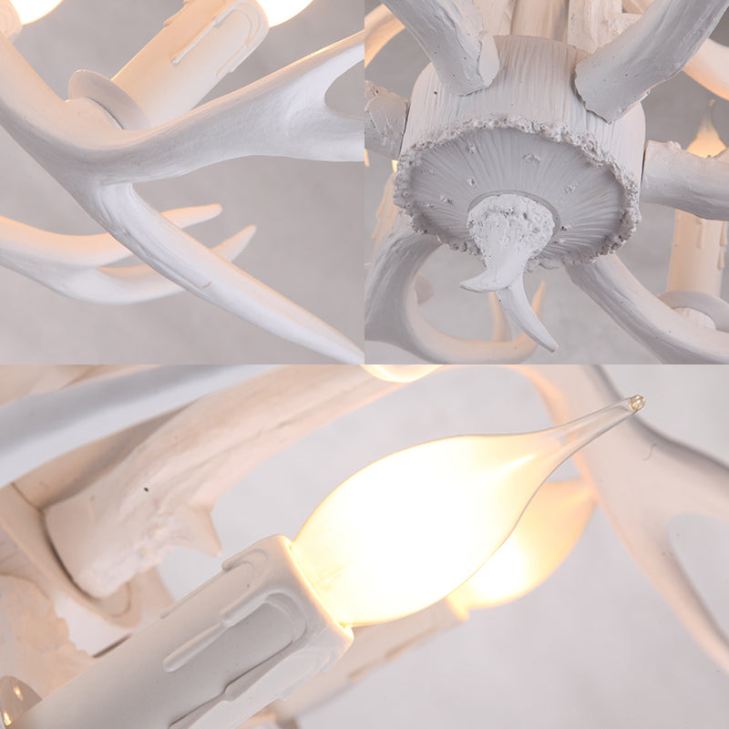 Traditional White Faux Antler Pendant Chandelier - 4/6/9 Heads Resin Ceiling Light For Dining Room