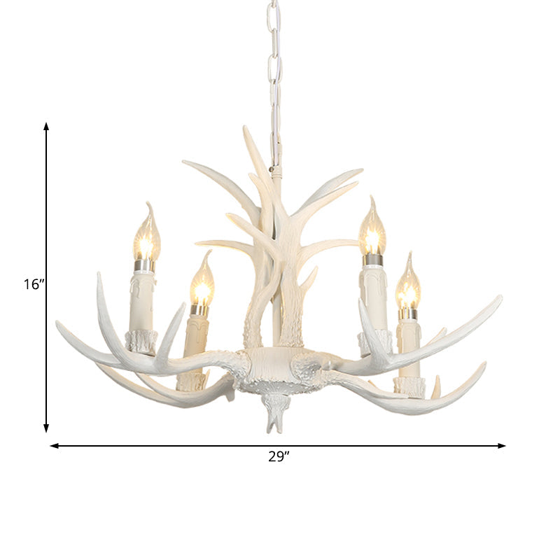 White Resin Hanging Chandelier Candle Pendant Light For Bedroom - 4/8 Bulbs Traditional Fixture