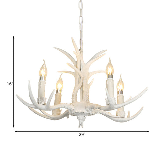 White Resin Hanging Chandelier Candle Pendant Light For Bedroom - 4/8 Bulbs Traditional Fixture