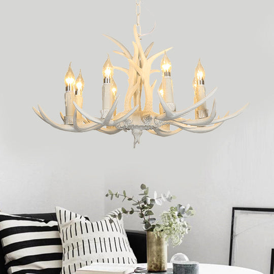 White Resin Hanging Chandelier Candle Pendant Light For Bedroom - 4/8 Bulbs Traditional Fixture 8 /