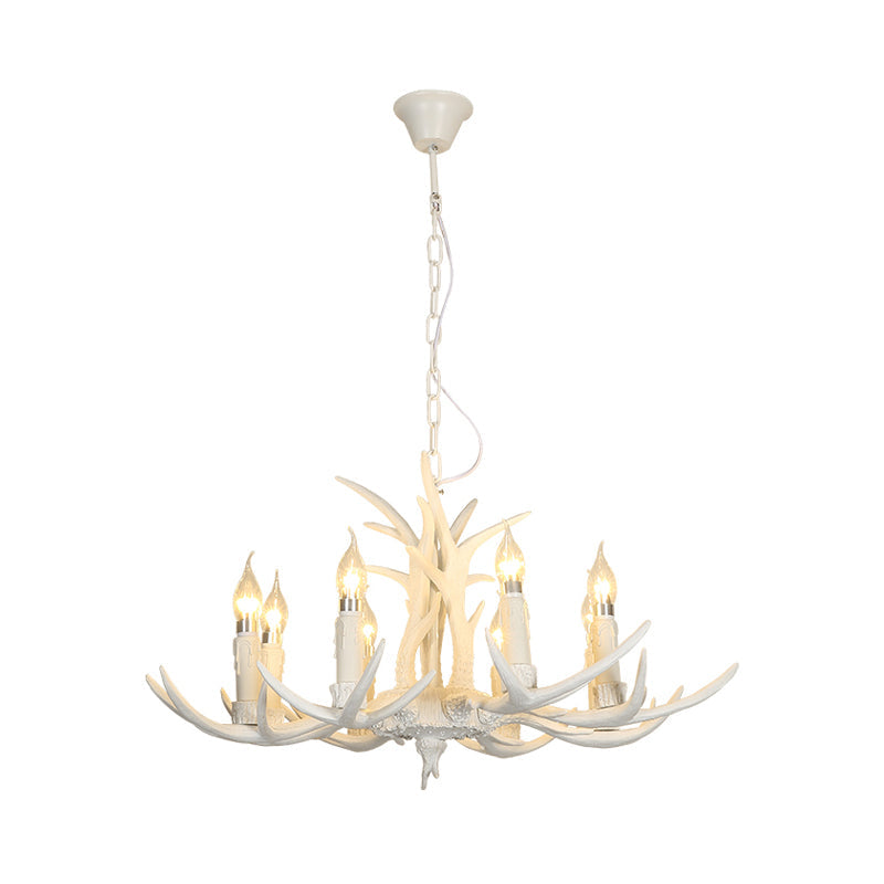 White Resin Hanging Chandelier Candle Pendant Light For Bedroom - 4/8 Bulbs Traditional Fixture