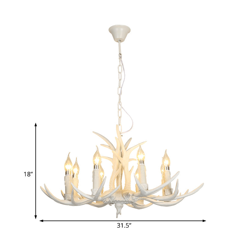 White Resin Hanging Chandelier Candle Pendant Light For Bedroom - 4/8 Bulbs Traditional Fixture