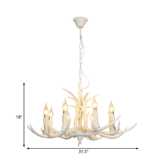 White Resin Hanging Chandelier Candle Pendant Light For Bedroom - 4/8 Bulbs Traditional Fixture