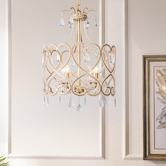 Crystal Nordic Gold Cylinder Chandelier With 4 Bulbs: Elegant Teardrop Hanging Ceiling Light