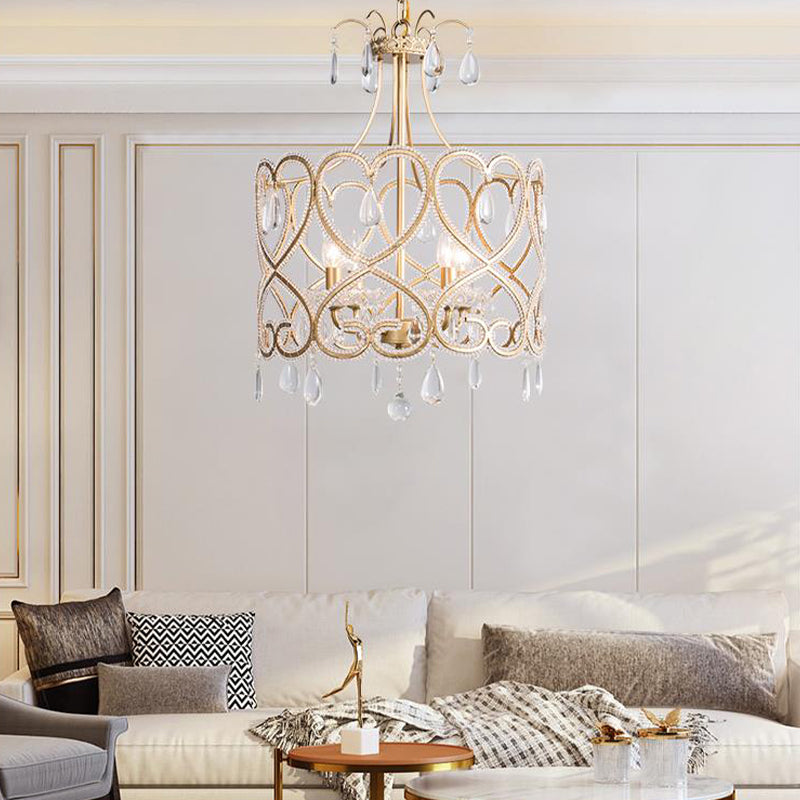 Crystal Nordic Gold Cylinder Chandelier With 4 Bulbs: Elegant Teardrop Hanging Ceiling Light