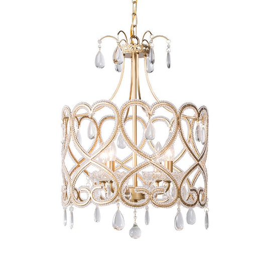 Crystal Nordic Gold Cylinder Chandelier With 4 Bulbs: Elegant Teardrop Hanging Ceiling Light