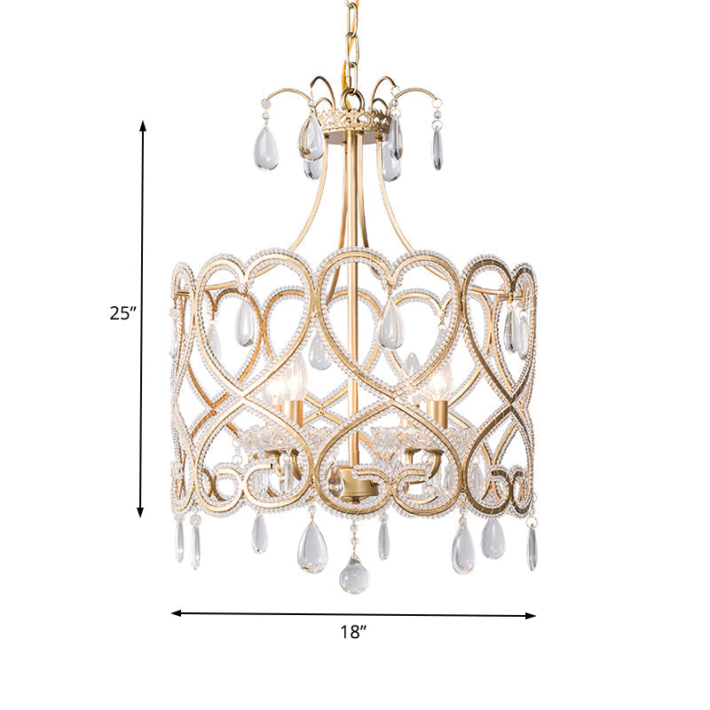 Crystal Nordic Gold Cylinder Chandelier With 4 Bulbs: Elegant Teardrop Hanging Ceiling Light