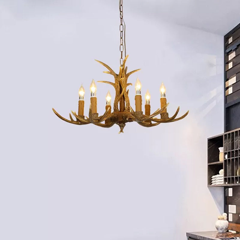 Rustic Brown Resin Chandelier With Deer Antler - 4/6/8 Heads Candle Pendant Light For Dining Room 6