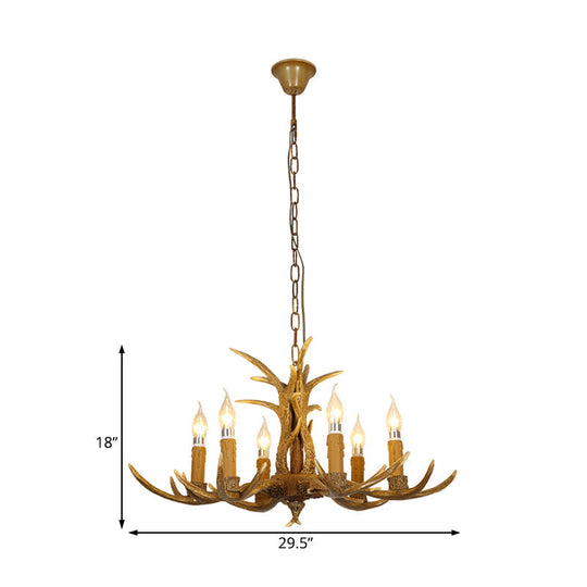 Rustic Brown Resin Chandelier With Deer Antler - 4/6/8 Heads Candle Pendant Light For Dining Room