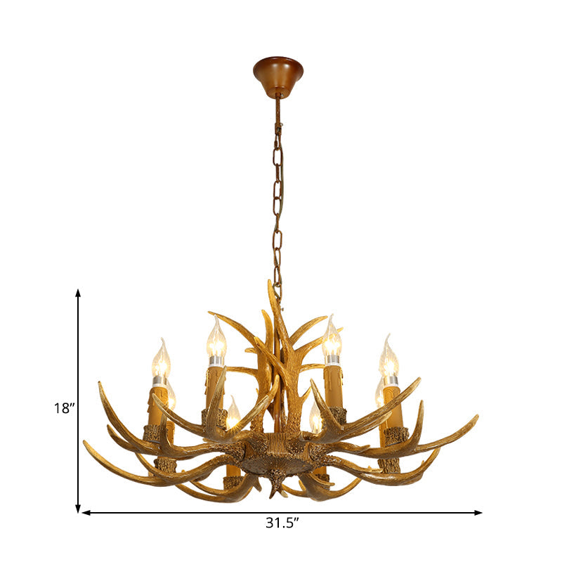 Rustic Brown Resin Chandelier With Deer Antler - 4/6/8 Heads Candle Pendant Light For Dining Room