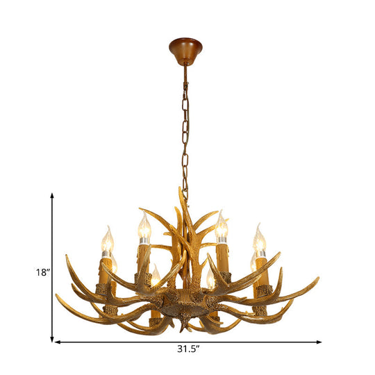 Rustic Brown Resin Chandelier With Deer Antler - 4/6/8 Heads Candle Pendant Light For Dining Room